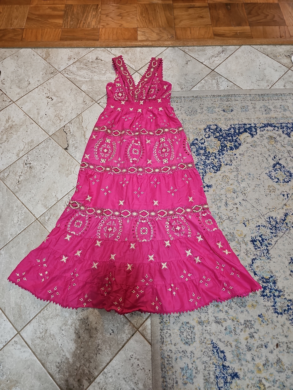 Boston Proper Metallic Lace-Inset Eyelet Maxi Dress Size M - Picture 5 of 11